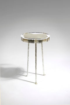 Slice Side Table. Acrylic. Wrought Iron. Golden leaves. Wood. Mattia Bonetti