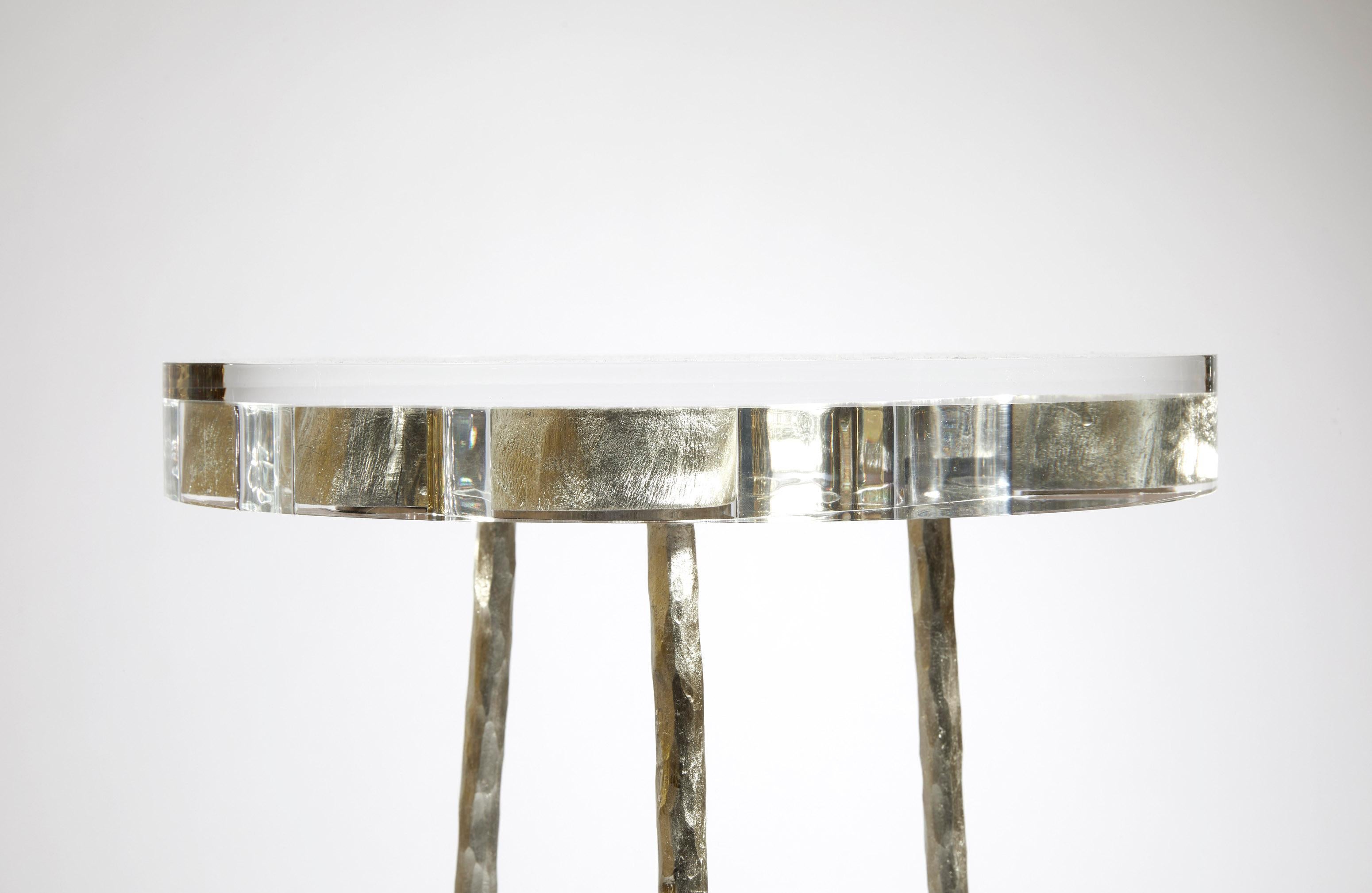 Slice Side Table. Acrylic. Wrought Iron. Golden leaves. Wood. Mattia Bonetti In New Condition For Sale In Paris, FR