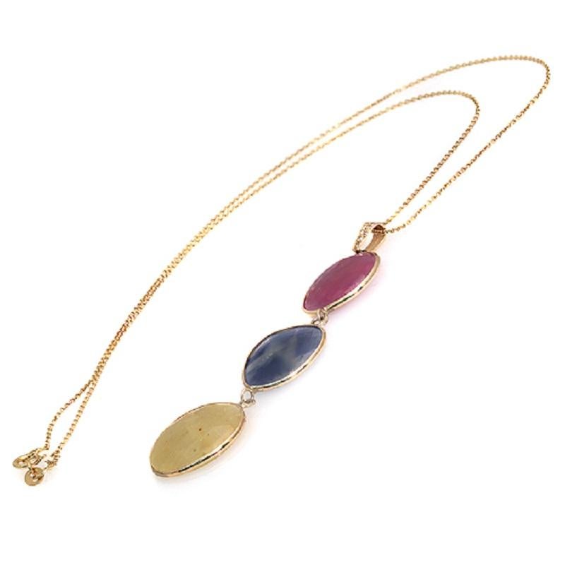 Collana a fette con pietre multicolori da 15 carati e diamanti da 0,05 carati in oro 14 carati In condizioni Nuovo in vendita a Los Angeles, CA