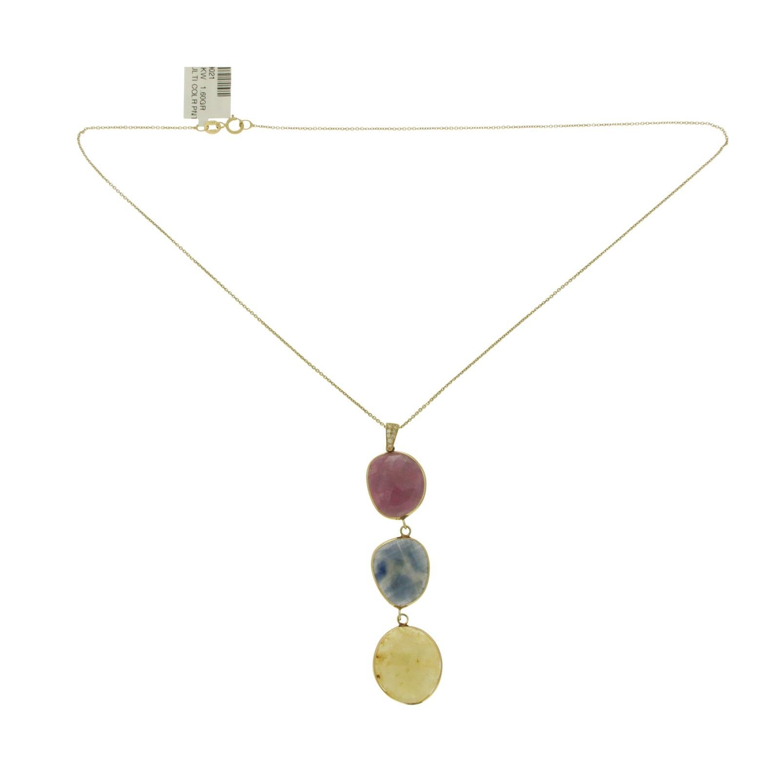 Collana a fette con pietre multicolori da 15 carati e diamanti da 0,05 carati in oro 14 carati in vendita 2