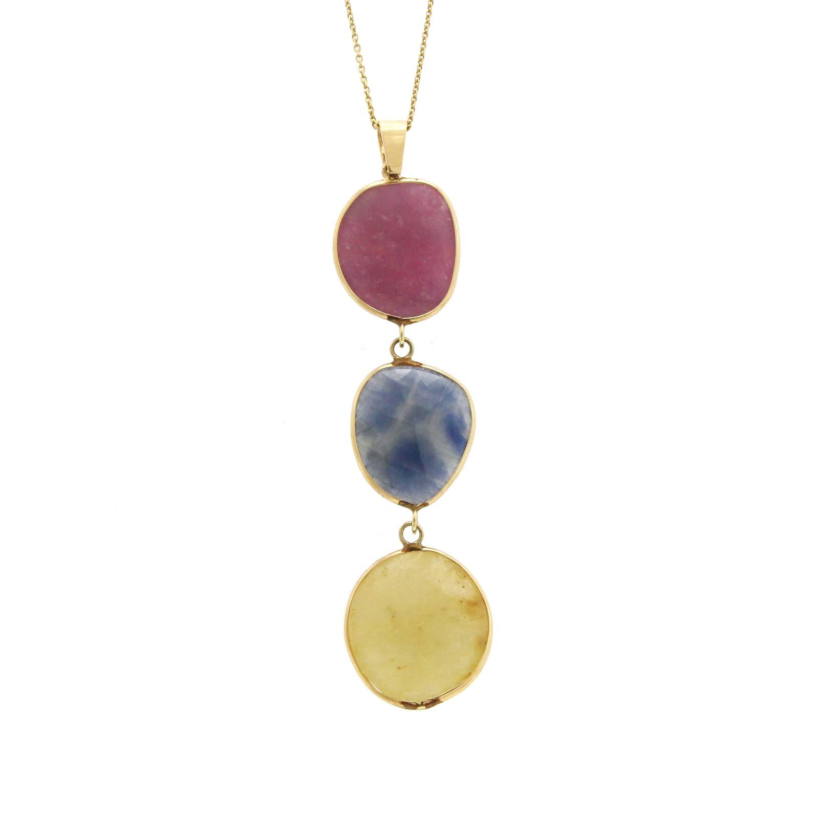 Collana a fette con pietre multicolori da 15 carati e diamanti da 0,05 carati in oro 14 carati in vendita 3