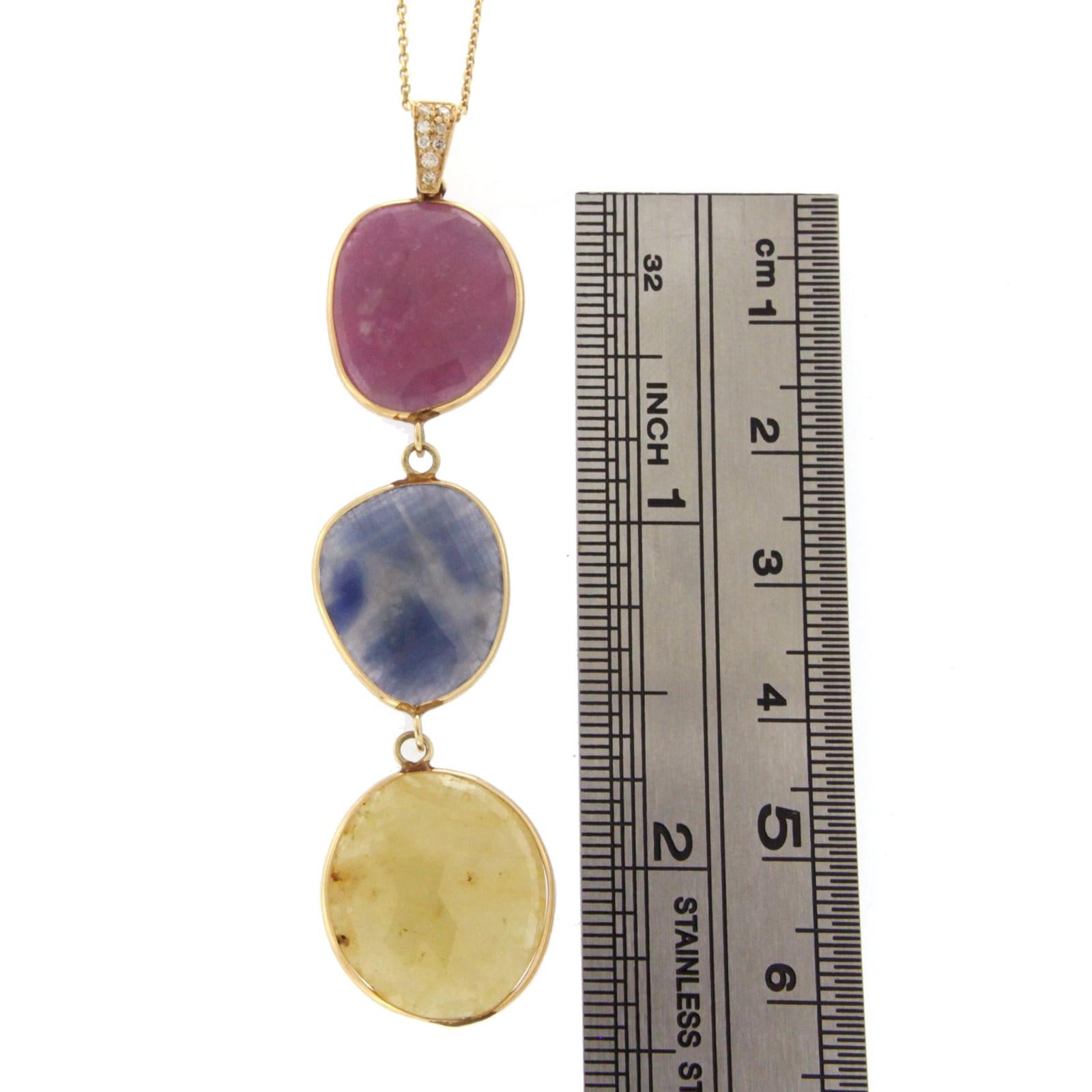 Collana a fette con pietre multicolori da 15 carati e diamanti da 0,05 carati in oro 14 carati in vendita 4