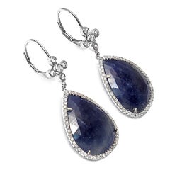 Sliced 24 Carat Blue Sapphire 0.84 Carat Diamonds 14 Karat Gold Earrings