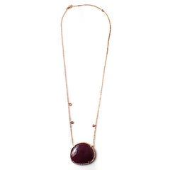 Sliced 30.14 Carat Ruby 0.35 Carat Diamonds 14 Karat Rose Gold Necklace
