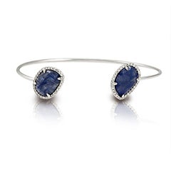 Sliced 5.78 Ct Natural Blue Sapphire 0.35 Ct Diamonds 14k White Gold Bracelet