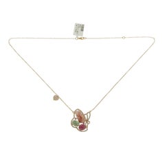 Sliced 7.46 Ct Multi Sapphire 0.59 Ct Diamond 14k Gold Butterfly Heart Necklace