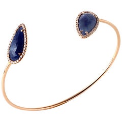 Geschliffener 8,7 Karat Blauer Saphir 0,36 Karat Diamanten 14 Karat Gold-Armreif