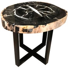 Sliced Black and White Petrified Wood Side Table, Indonesia, Contemporary