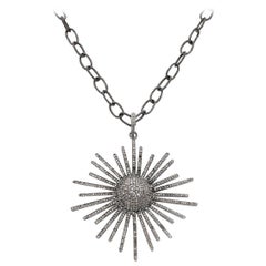 Vintage Sliced Diamond and Oxidized Sterling Silver Starburst Necklace