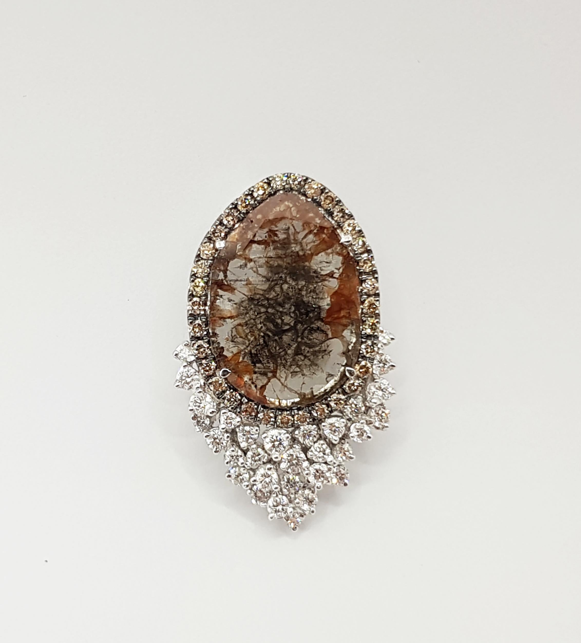 Contemporary Sliced Diamond, Brown Diamond and Diamond Pendant Set in 18 Karat White Gold  For Sale
