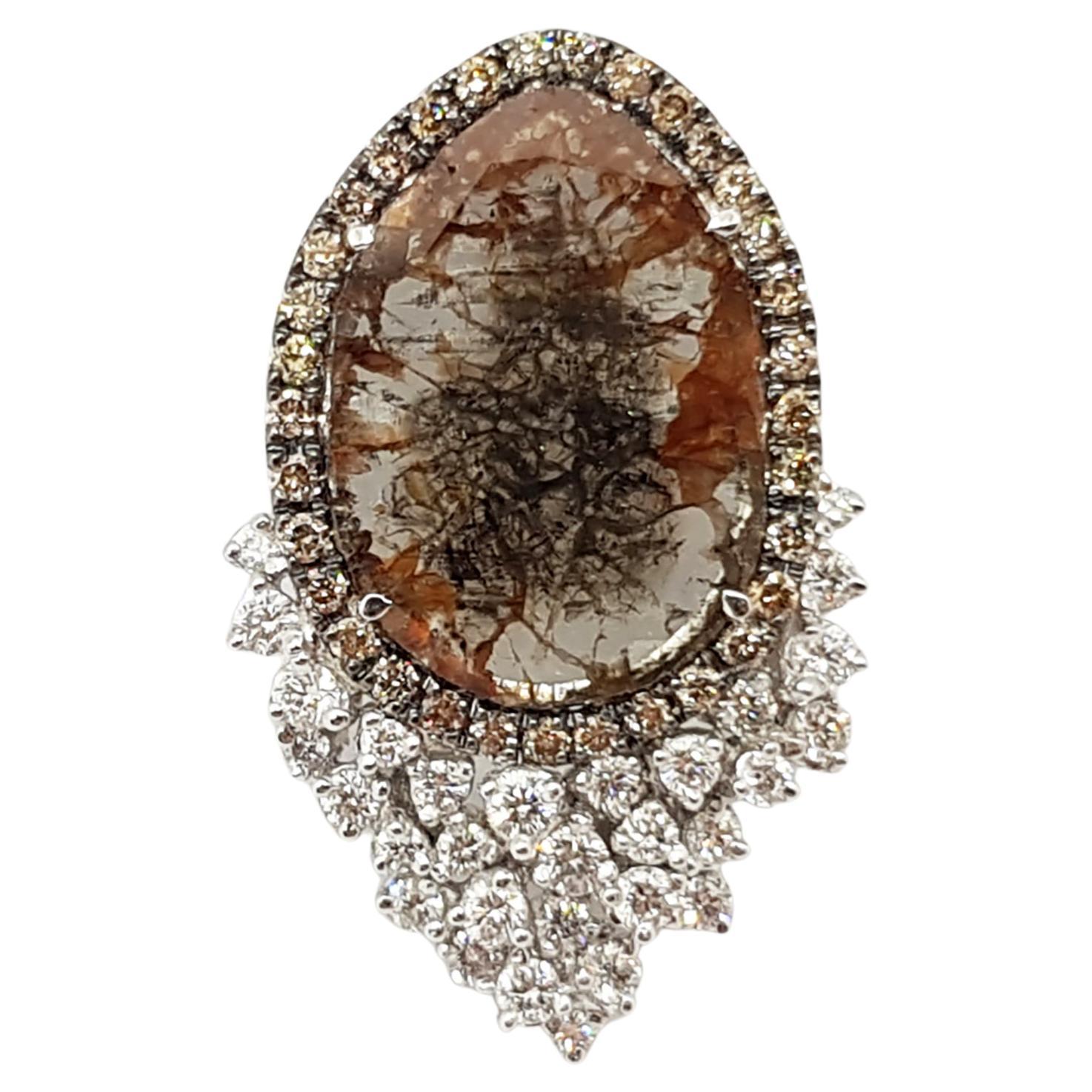 Sliced Diamond, Brown Diamond and Diamond Pendant Set in 18 Karat White Gold  For Sale