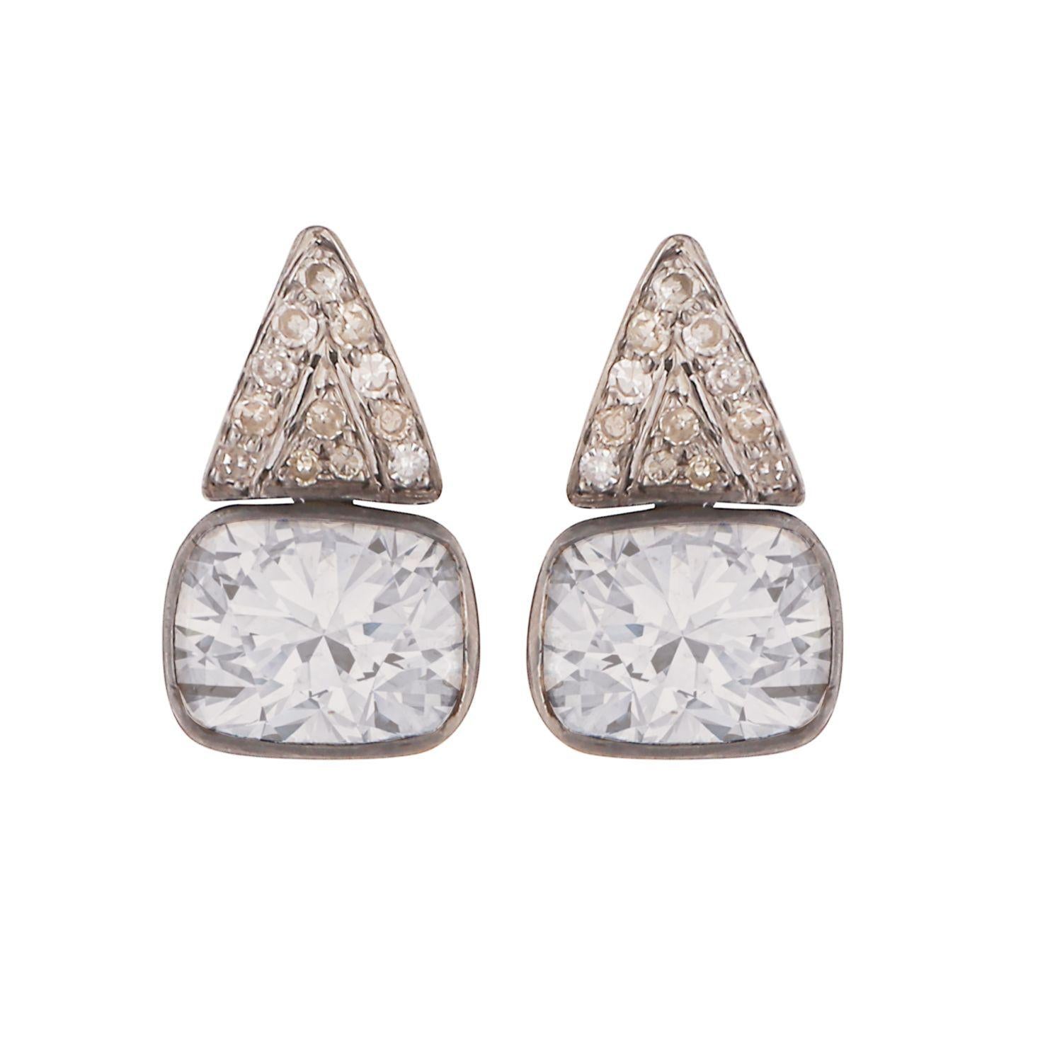 Art Deco Sliced Diamond Drop Stud Earrings