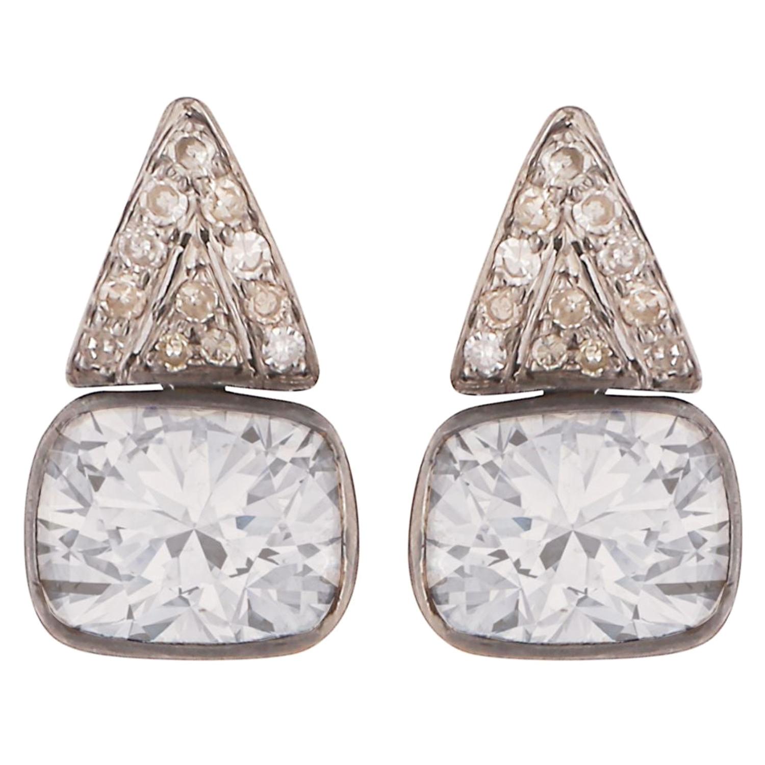 Sliced Diamond Drop Stud Earrings