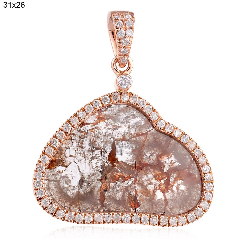 Mixed Cut Sliced Diamond Gold Pendant   For Sale