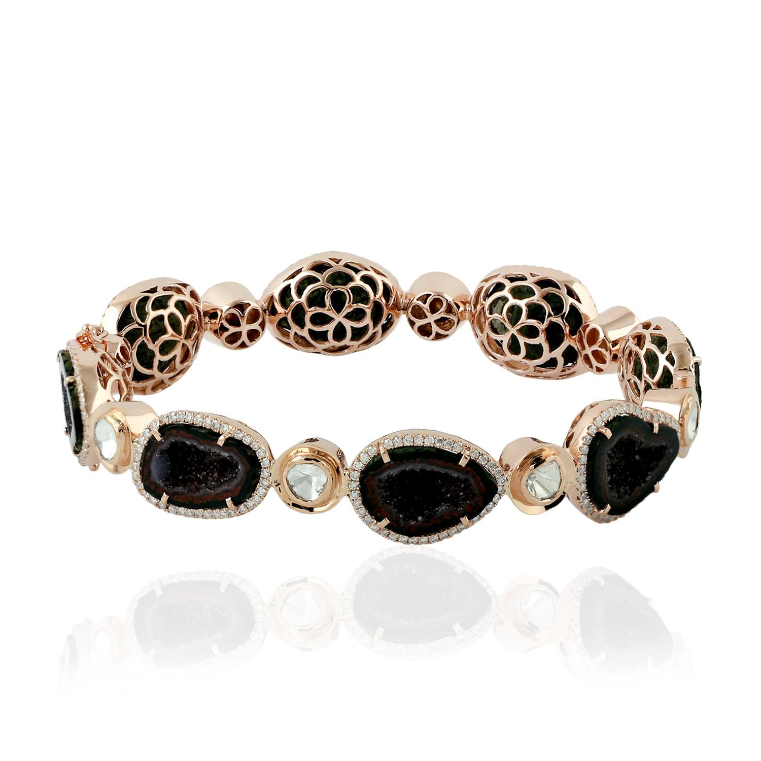 Art Deco Sliced Geode Bracelet With Diamonds Made In 18k yellow Gold For Sale