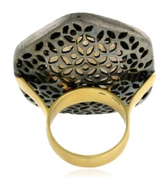 Sliced Geode Cocktail Ring Accented with Garnet & Diamonds in Pave Setting