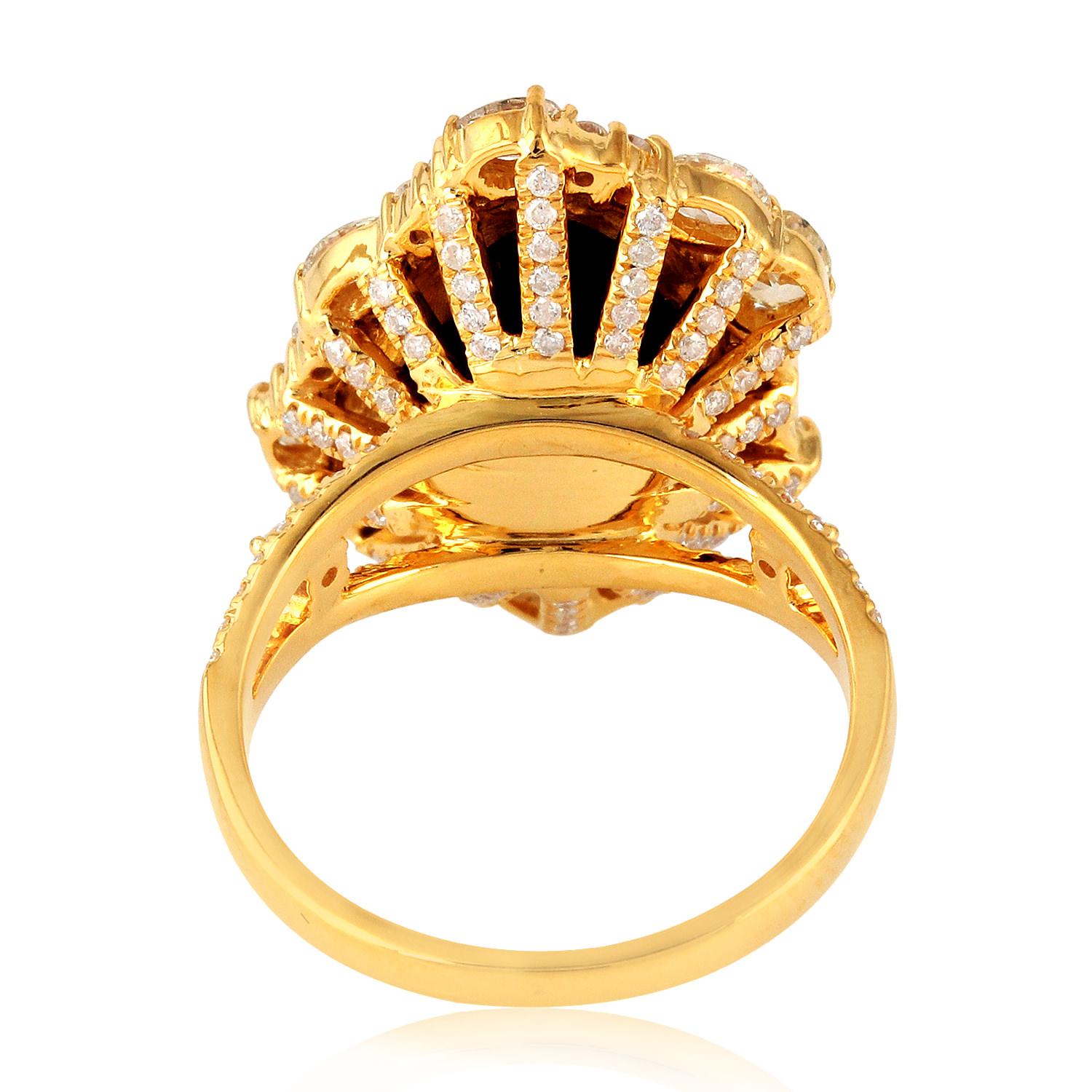 Artisan Sliced Geode Cocktail Ring With Diamonds Made In 18k Yellow Gold For Sale