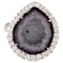 Sliced Geode Cocktail Ring With Pave Diamonds Made In 18k White Gold