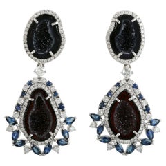 Sliced Geode Dangle Earrings With Sapphire & Diamonds Made In 18k White Gold