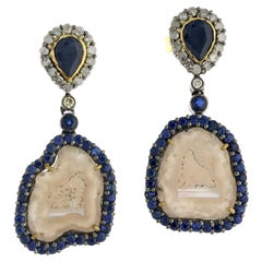 Sliced Geode Earring Surrounded by Pave Sapphire & Diamonds in 18k Gold & Silver