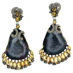 Sliced Geode Earring With Citrine & Diamonds In 18k Gold & Silver