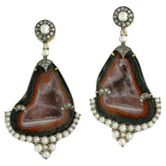 Sliced Geode-Ohrring aus 18 Karat Gold und Silber mit Perlen und Diamanten