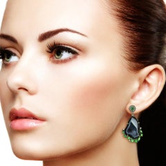 Boucles d'oreilles géométriques en or et argent 18 carats, avec tourmaline et diamants