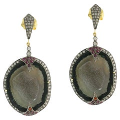 Sliced Geode Earrings Accented with Ruby & Pave Diamonds in 18k Gold & Silver 