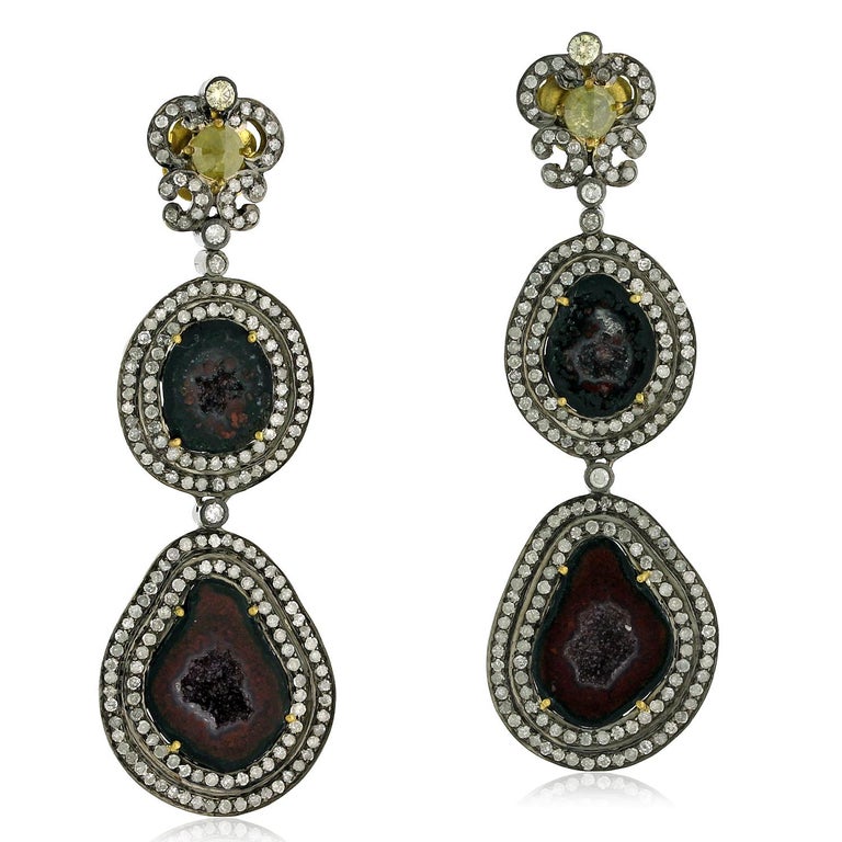 Sliced Geode Earrings With Pave and Ice Diamonds Made In 18k Gold and ...