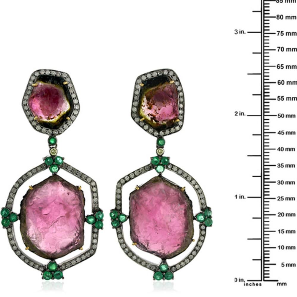 Contemporary Sliced Geode & Multigemstone Earring With Pave Diamonds In 18k Gold & Silver For Sale