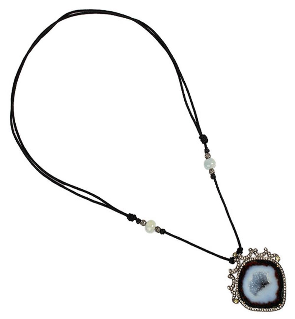 Mixed Cut Sliced Geode Necklace with Multi Sapphire & Pave Diamonds in 18k Gold & Silver For Sale