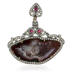 Sliced Geode Pendant with Ruby & Pave Diamonds Made in 18k Yellow Gold & Silver