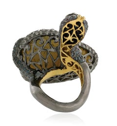 Sliced Geode Snake Shaped Ring with Ruby & Pave Diamonds in 18k Gold & Silver