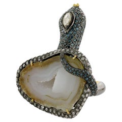 Sliced Geode Snake Shaped Ring with Ruby & Pave Diamonds in 18k Gold & Silver