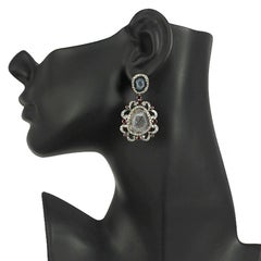 Sliced Geode Two Tier Earrings With Red Garnet & Diamonds In 18k Gold & Silver