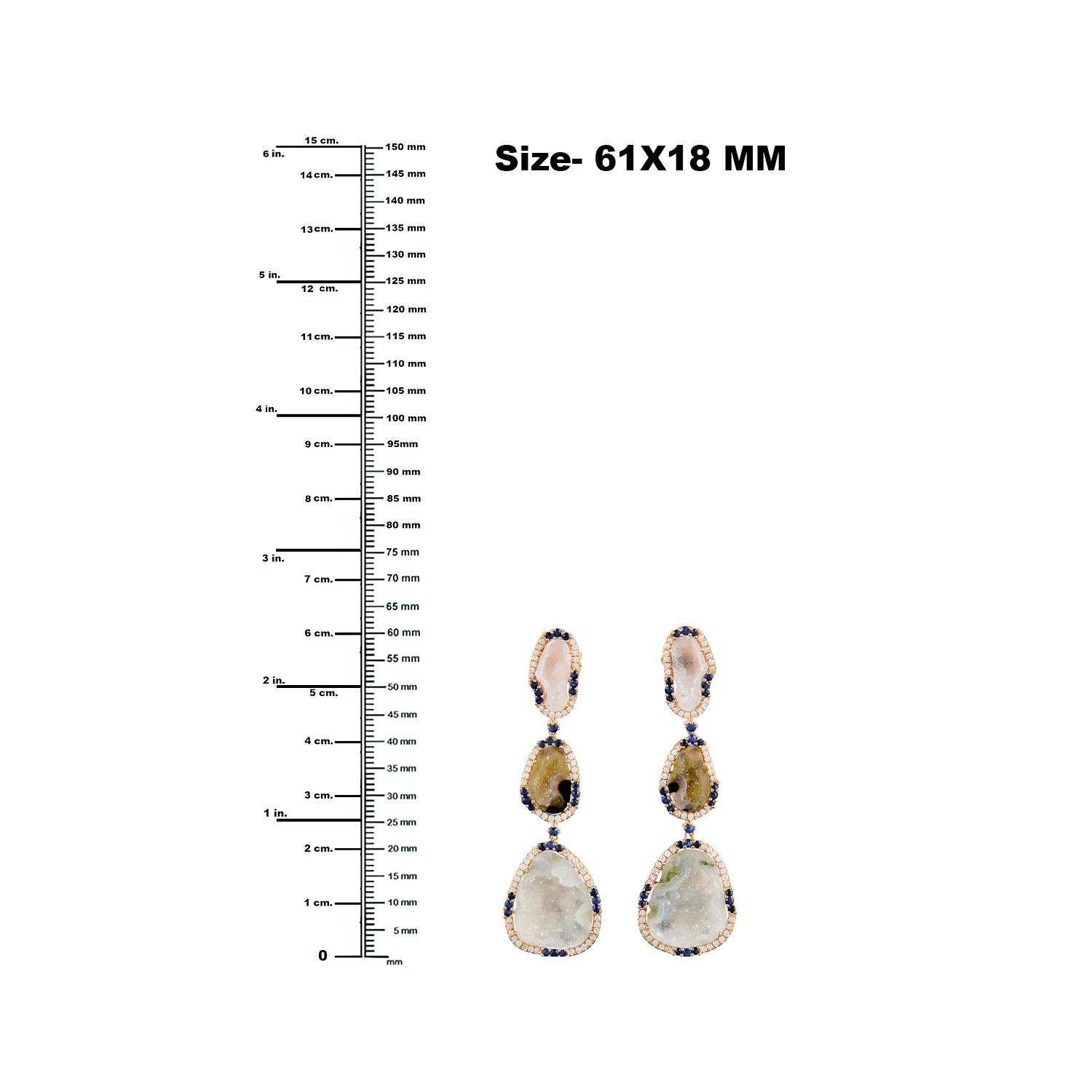 Mixed Cut Sliced Multicolor Geode Earrings With Sapphire & Diamonds In 18k Yellow Gold For Sale