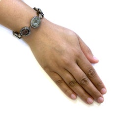 Braccialetto fatto a mano con diamanti in pavé in oro e argento