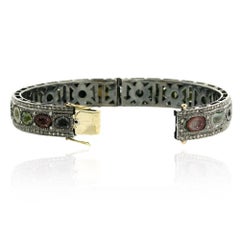 Sliced Multicolor Geode Bangle with Diamonds Made in 18k Gold & Silver