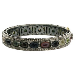 Bracelet tennis en or 18 carats et argent avec motif géode multicolore coulissant et diamants