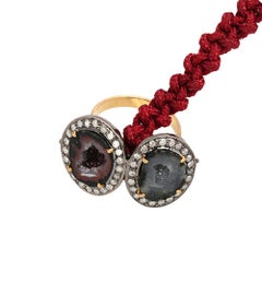 Sliced Multicolored Geode Connected Ring & Bracelet with Pave Diamonds Ball