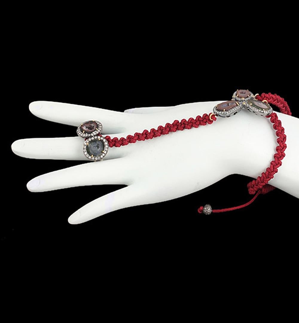 Sliced Multicolored Geode Connected Ring & Armband mit Pavé-Diamantenkugel (Gemischter Schliff) im Angebot