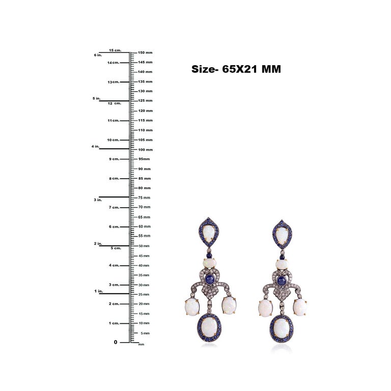 Opal Chandelier Earring with Sapphire and Diamond Made in 18k Gold and