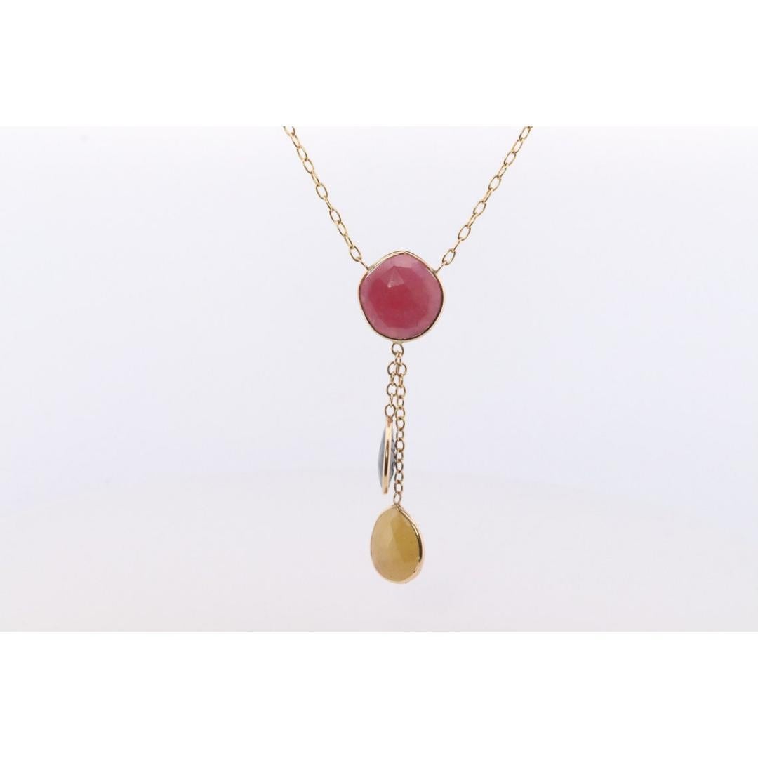 Collier lariat en or jaune 14 carats avec saphirs multicolores en vente 1