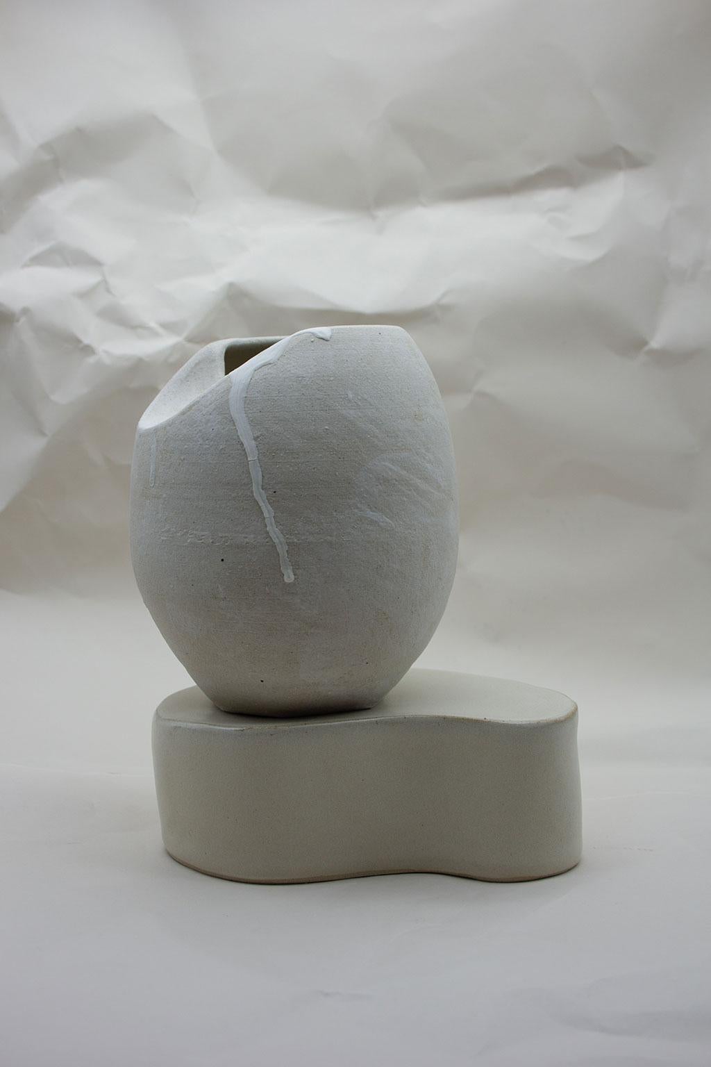 British Sliced Sphere with Plinth Modern Ceramic Sculpture For Sale