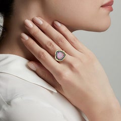 Anillo de Turmalina Sandía en Rodajas con Diamantes Engastados en Oro Amarillo de 18k