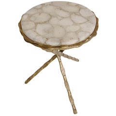 Sliced White Agate Top Cocktail Table, Belgium, Contemporary