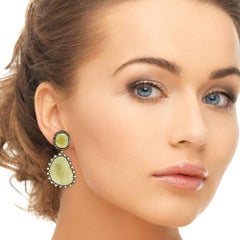 Sliced Yellow Sapphire Earring with Diamonds and Pearls Around