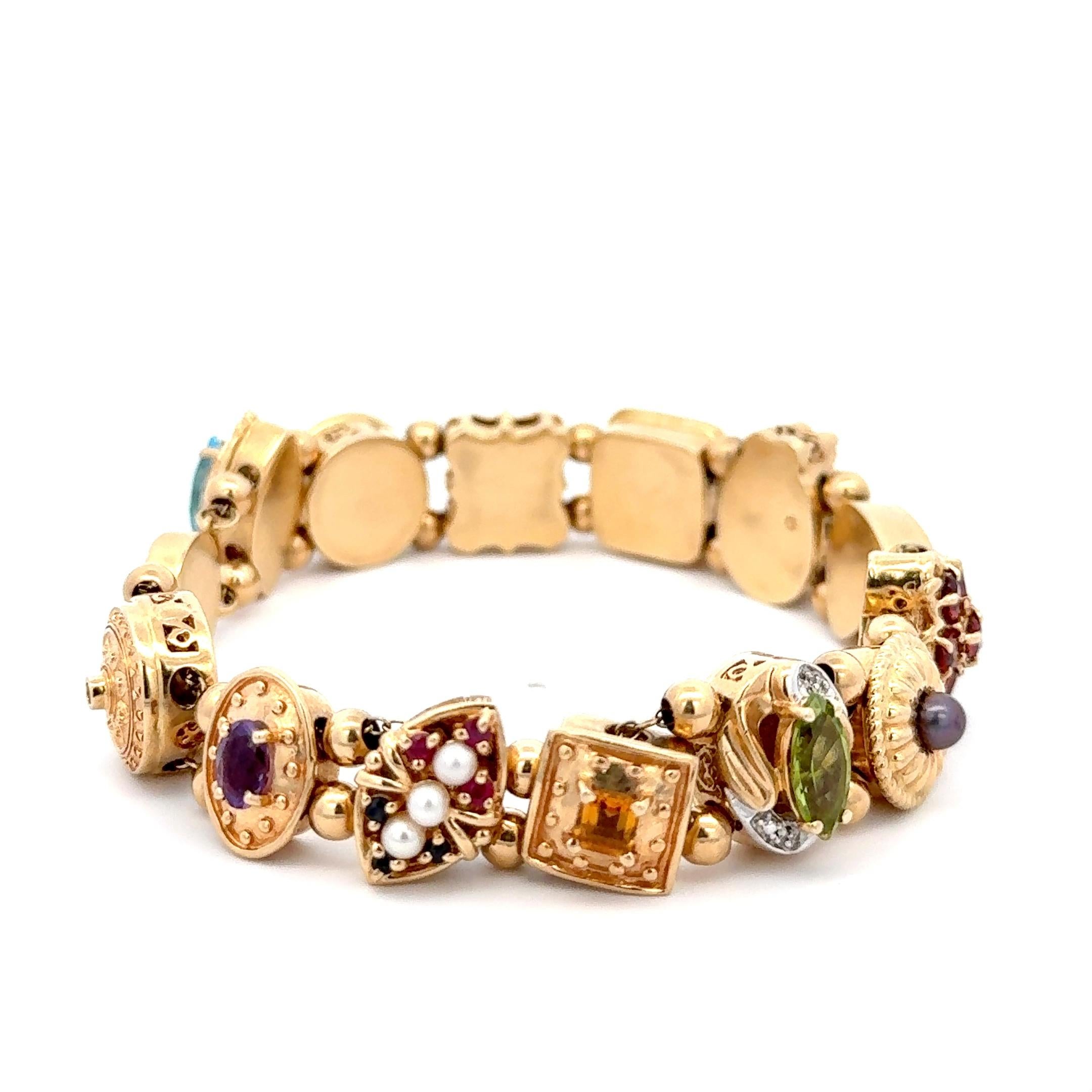 Slide Bracelet with Semi-precious Gemstones 14K Yellow Gold In Excellent Condition For Sale In Dallas, TX