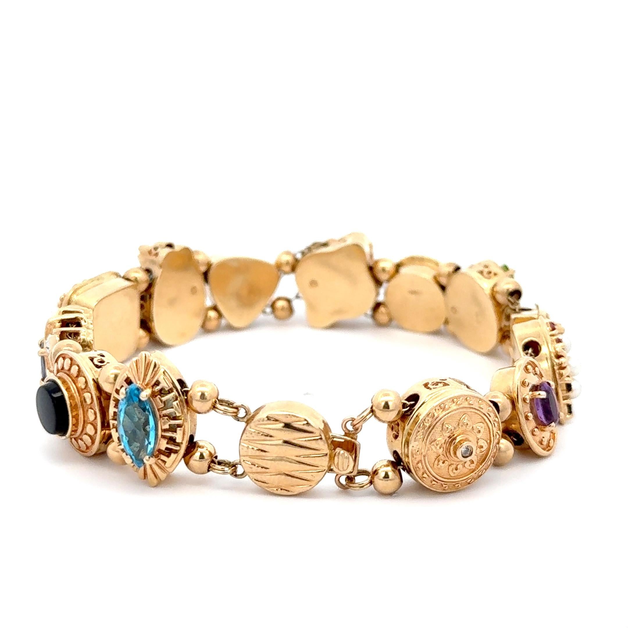 Women's Slide Bracelet with Semi-precious Gemstones 14K Yellow Gold For Sale