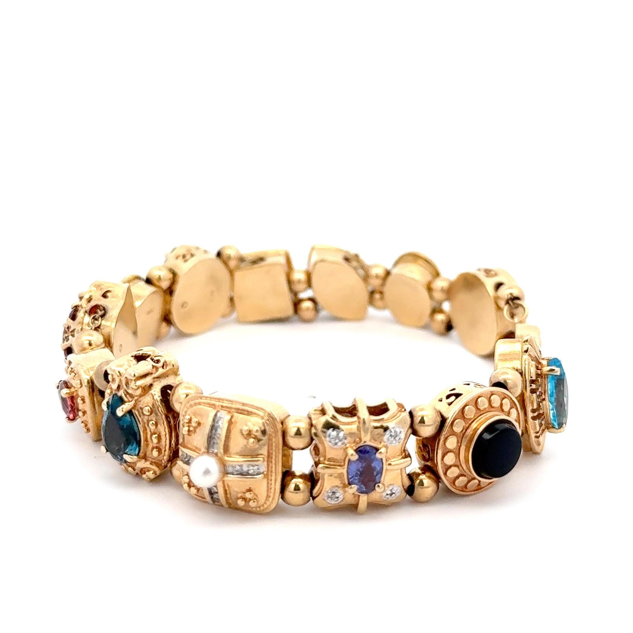 Slide Bracelet with Semi-precious Gemstones 14K Yellow Gold For Sale 1